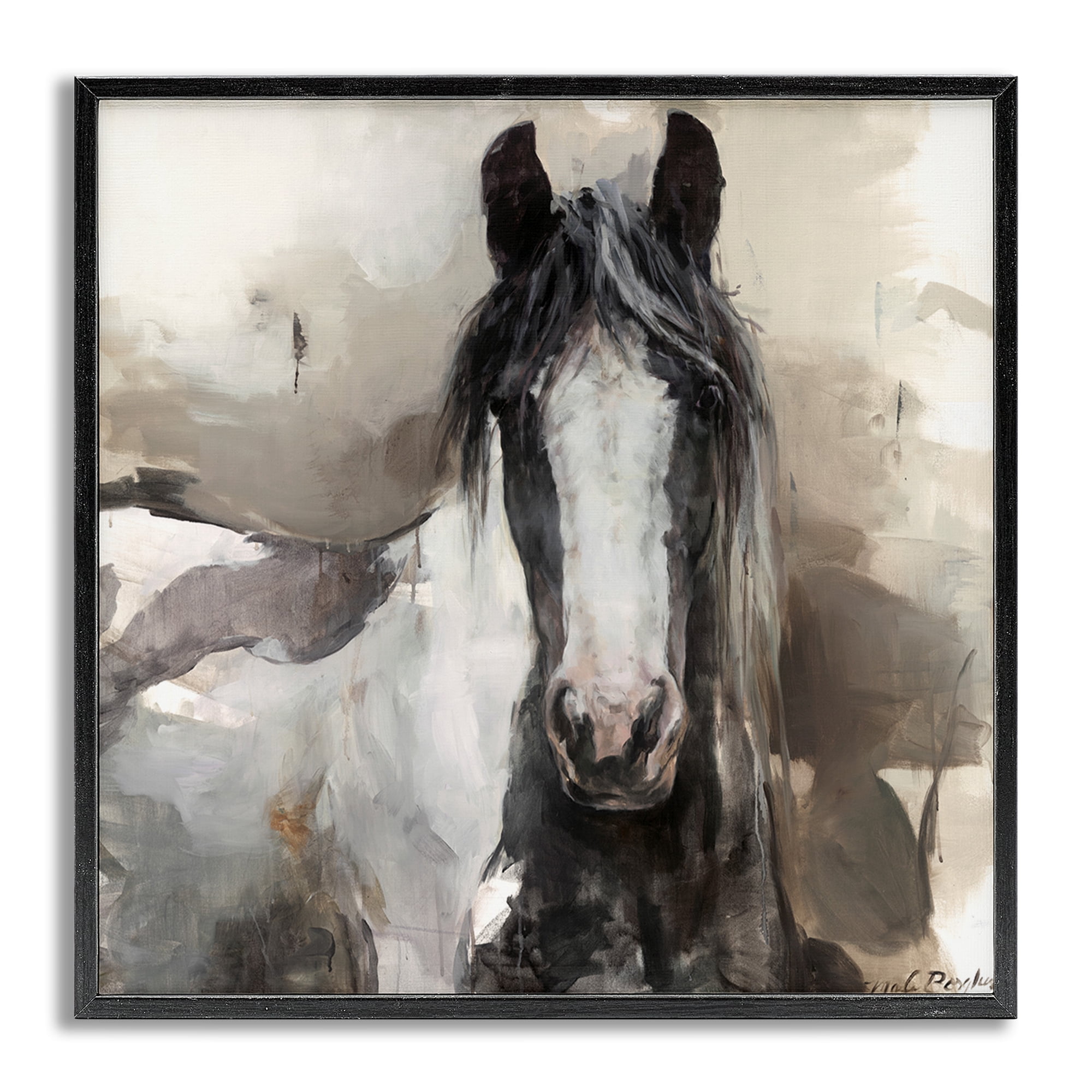 Stupell Industries Grey & Beige Horse Abstract Animals & Insects Painting Gray Framed Art Print Wall Art, 12 x 12