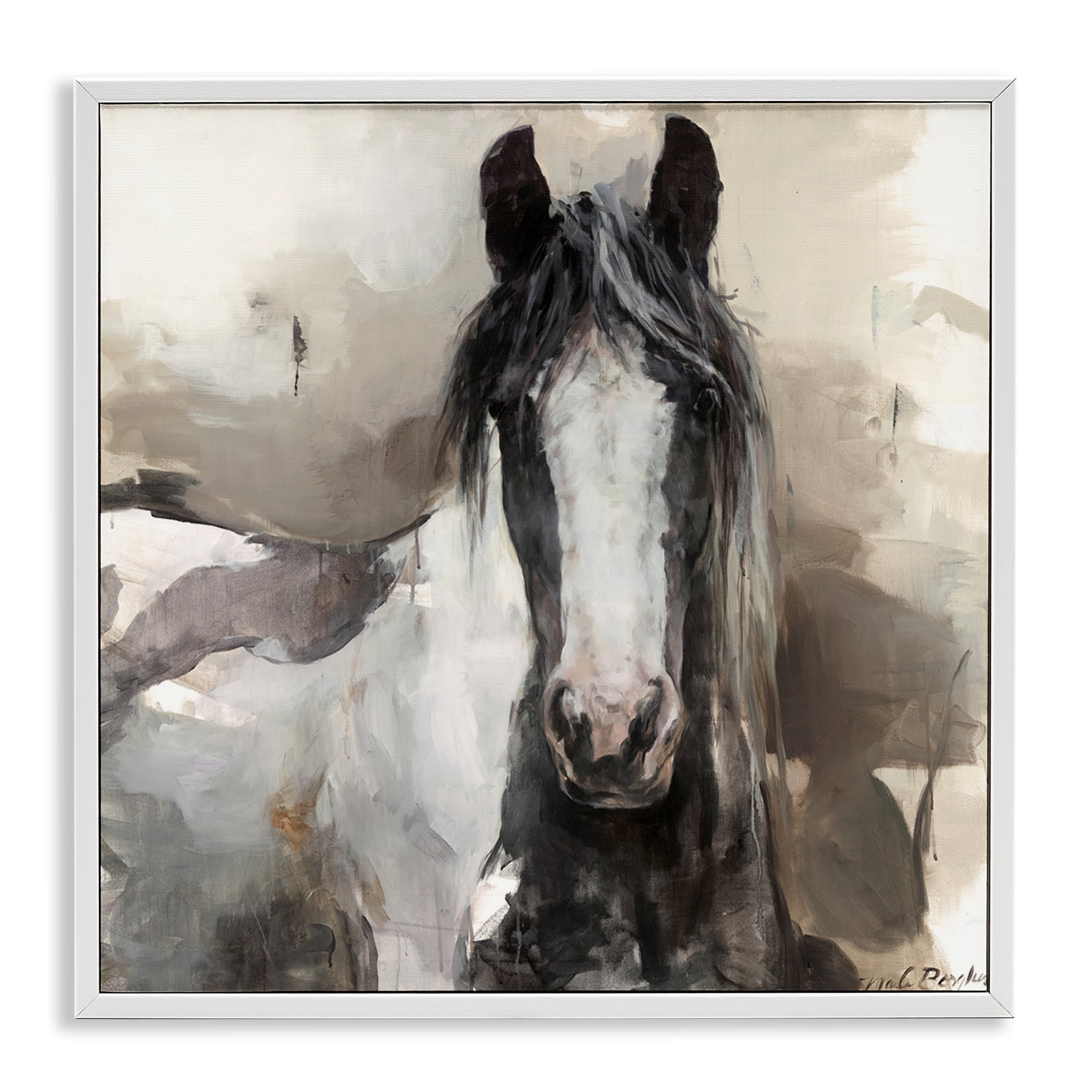 Stupell Industries Grey & Beige Horse Abstract Animals & Insects Painting White Framed Art Print Wall Art, 12 x 12