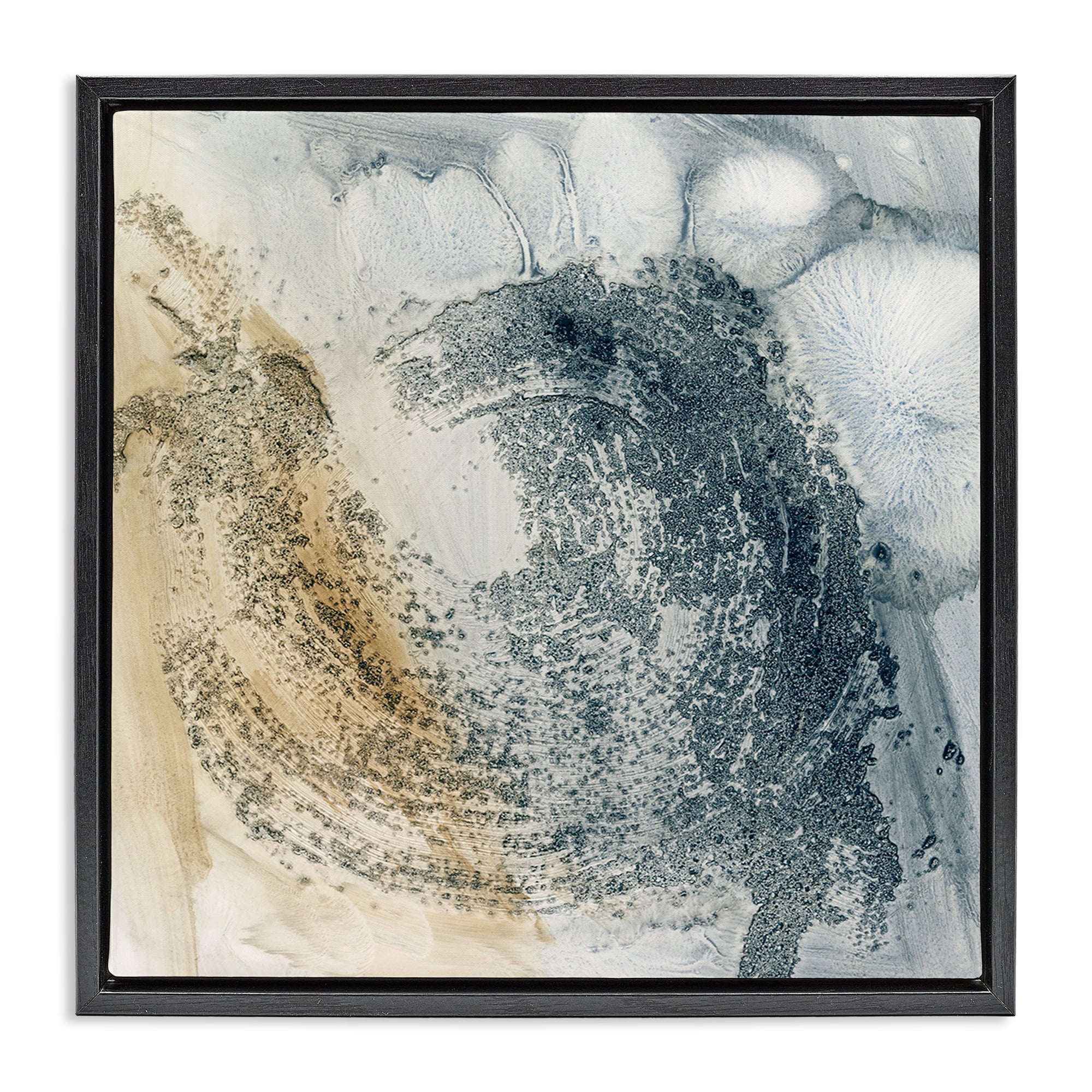 Stupell Industries Grey & Beige Paint Stroke Abstract Painting Black Floater Framed Canvas Art Print Wall Art, 18 x 18
