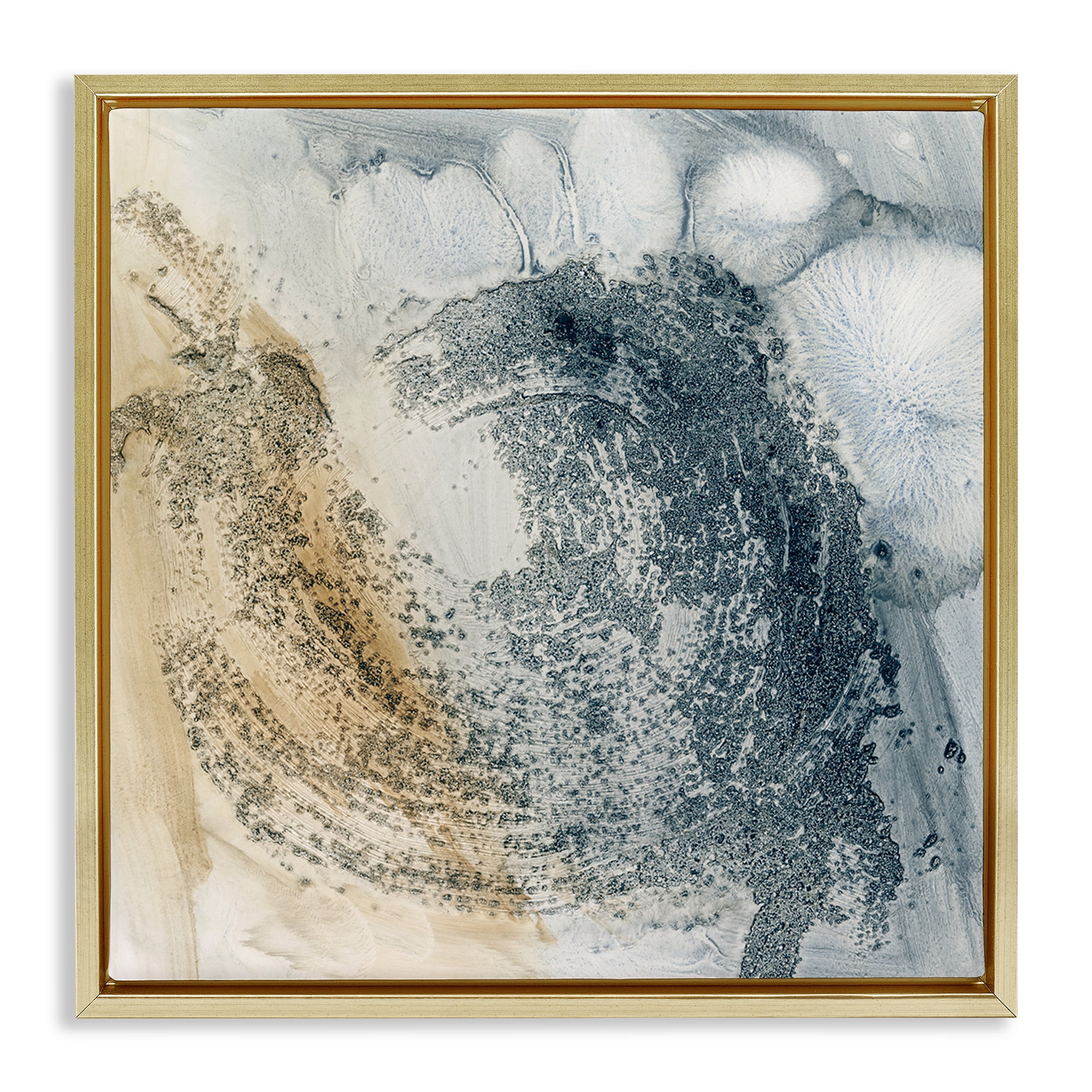 Stupell Industries Grey & Beige Paint Stroke Abstract Painting Gold Floater Framed Canvas Art Print Wall Art, 25 x 25