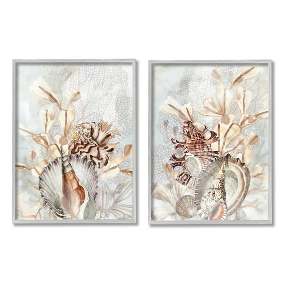 Stupell Industries Grey & Beige Sea Life Animals & Insects Painting Gray Framed Art Print Wall Art, 24 x 30