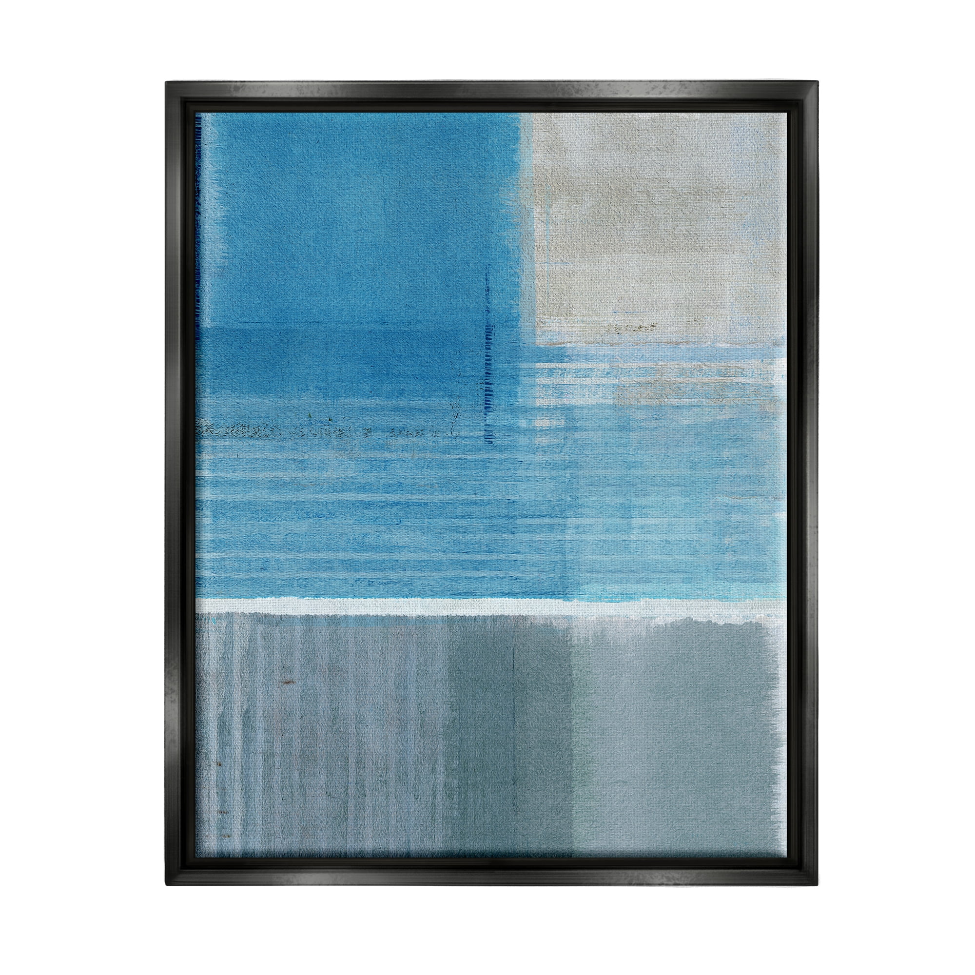 Stupell Industries Grey & Blue Painting Abstract Painting Black Floater Framed Canvas Art Print Wall Art, 25 x 31