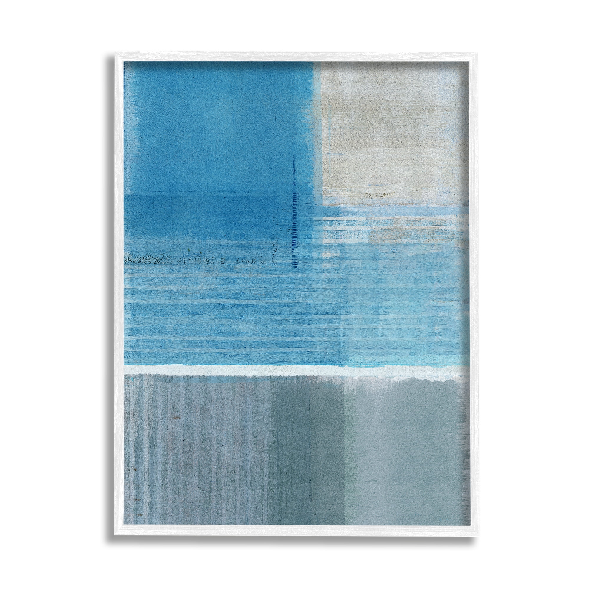 Stupell Industries Grey & Blue Painting Abstract Painting White Framed Art Print Wall Art, 24 x 30