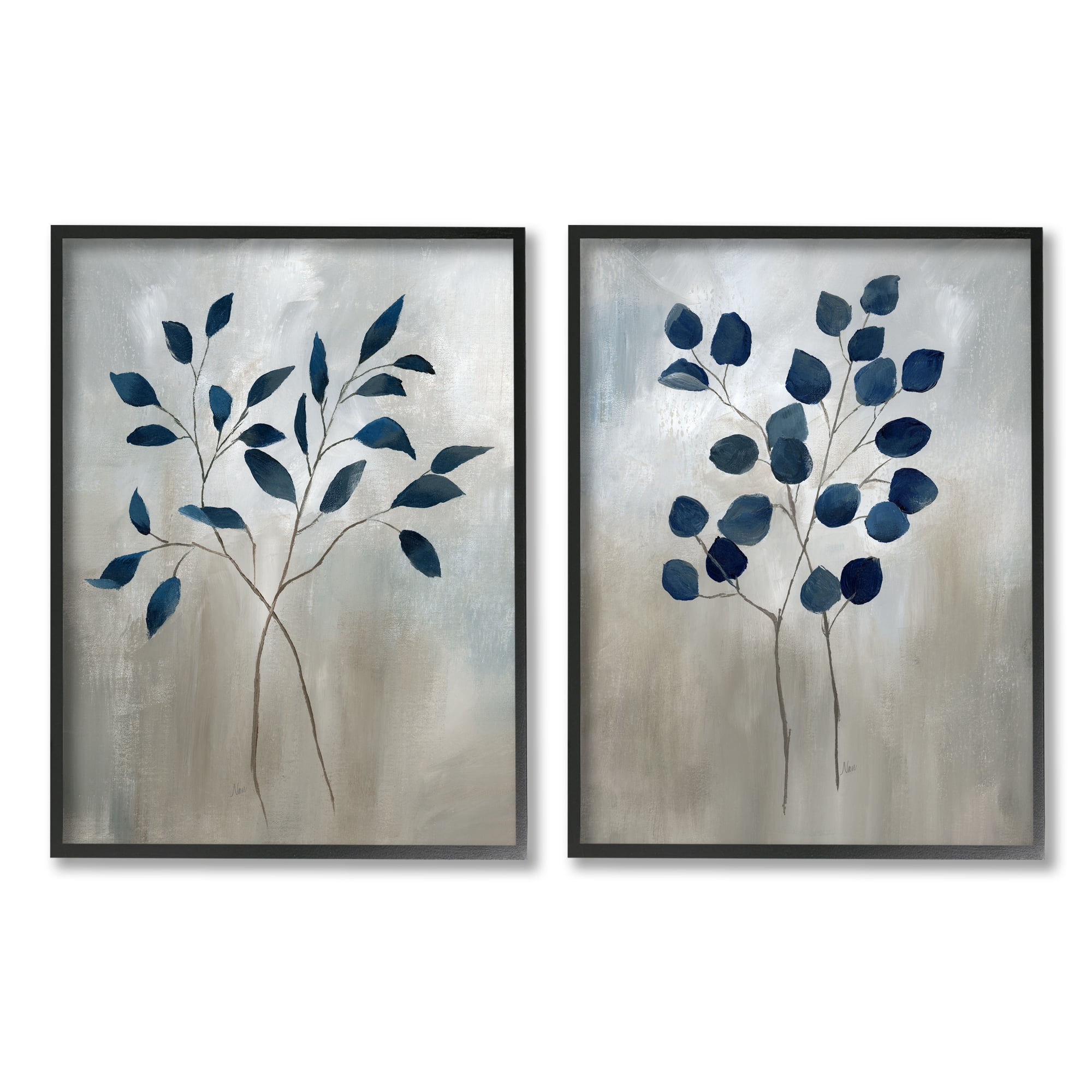 Stupell Industries Grey Botanical Sprigs Botanical & Floral Painting Black Framed Art Print Wall Art, 11 x 14, Set of 2