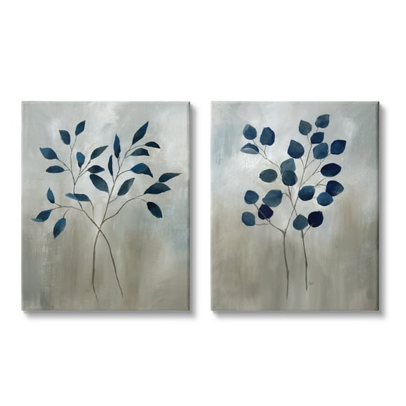 Stupell Industries Grey Botanical Sprigs Botanical & Floral Painting Gallery Wrapped Canvas Print Wall Art, 16 x 20, Set of 2