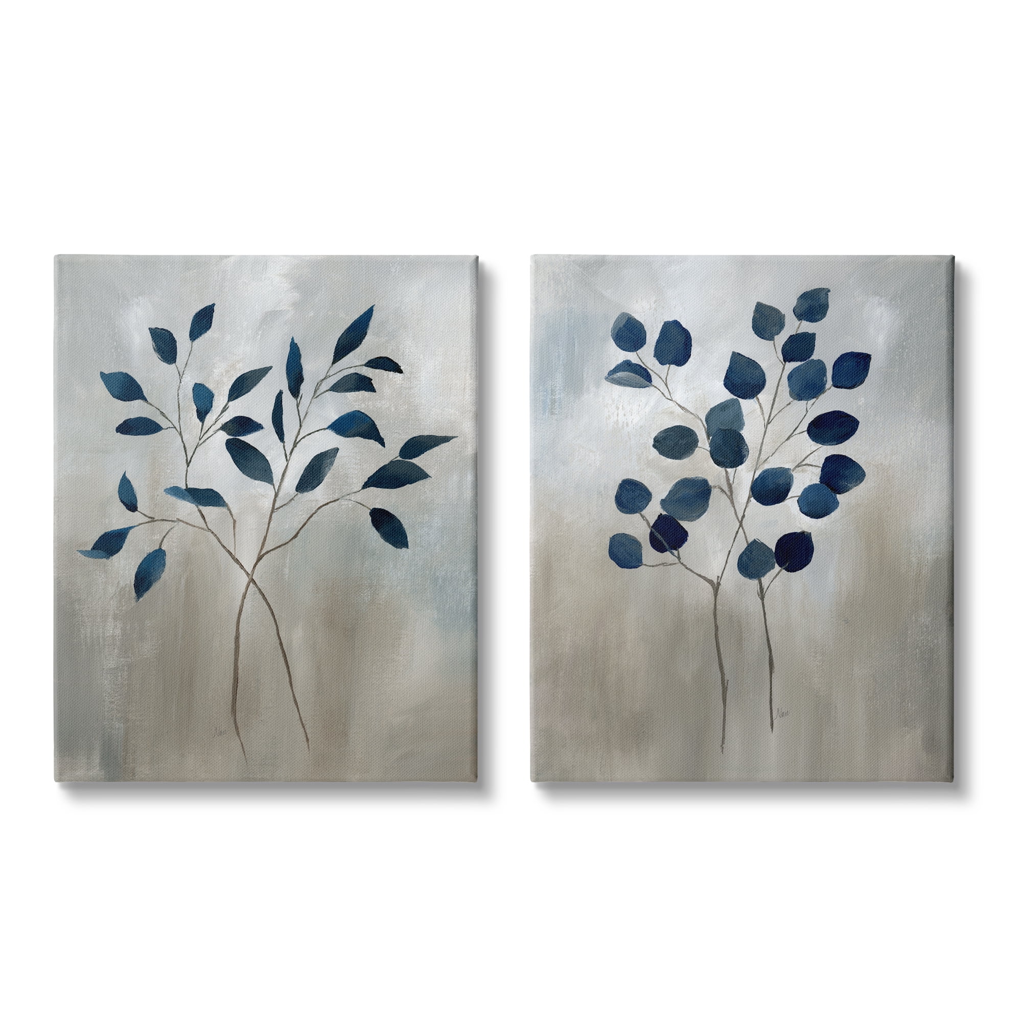 Stupell Industries Grey Botanical Sprigs Botanical & Floral Painting Gallery Wrapped Canvas Print Wall Art, 24 x 30, Set of 2