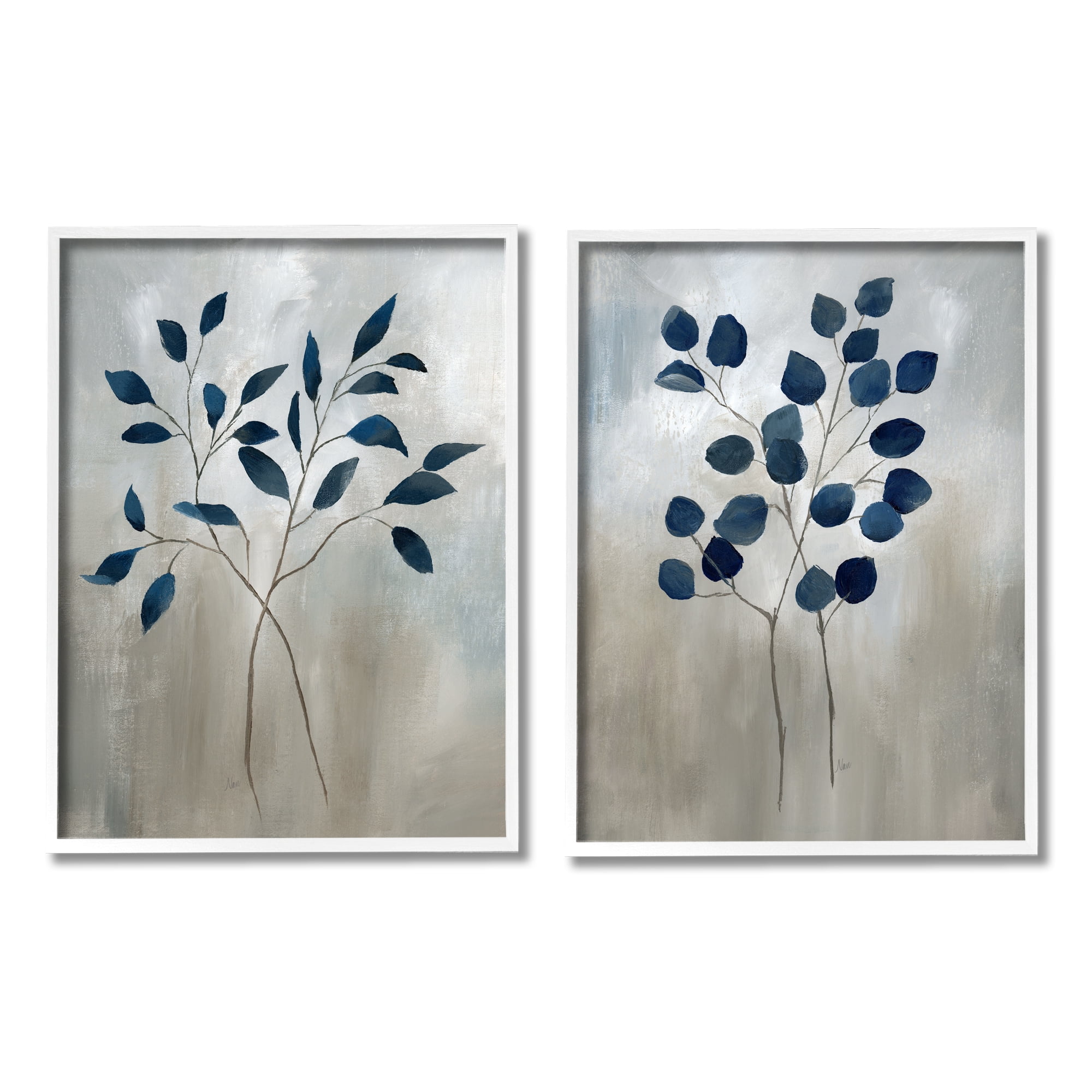 Stupell Industries Grey Botanical Sprigs Botanical & Floral Painting White Framed Art Print Wall Art, 16 x 20, Set of 2