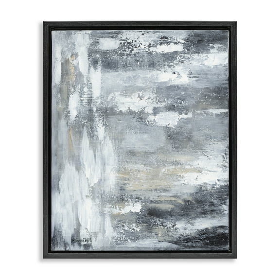 Stupell Industries Grey Brushed Abstraction Abstract Painting Black Floater Framed Canvas Art Print Wall Art, 17 x 21