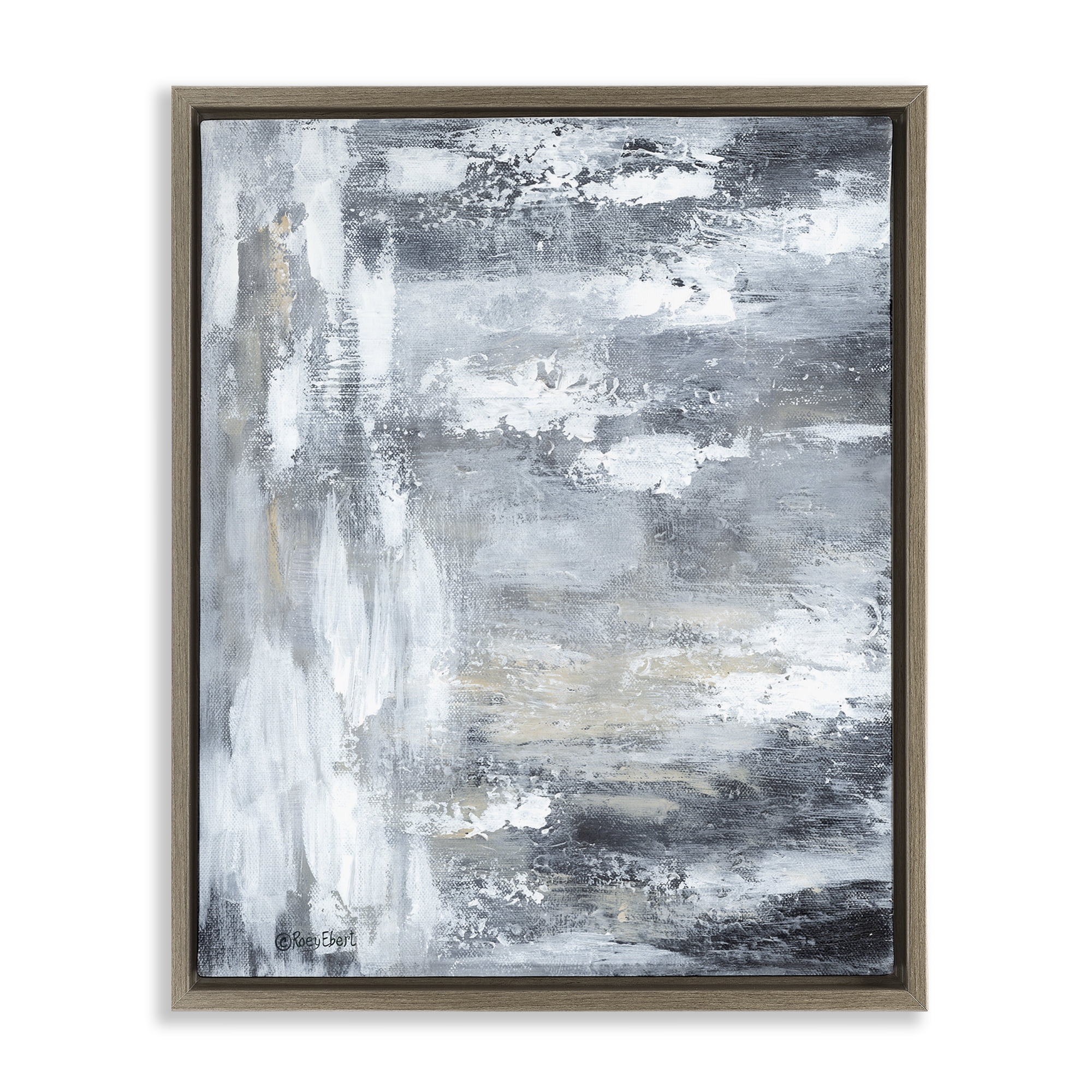 Stupell Industries Grey Brushed Abstraction Abstract Painting Brown Floater Framed Canvas Art Print Wall Art, 17 x 21