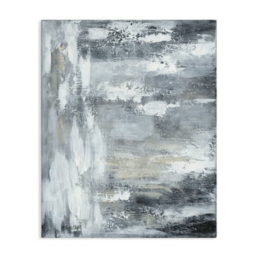 Stupell Industries Grey Brushed Abstraction Abstract Painting Gallery Wrapped Canvas Art Print Wall Art, 16 x 20