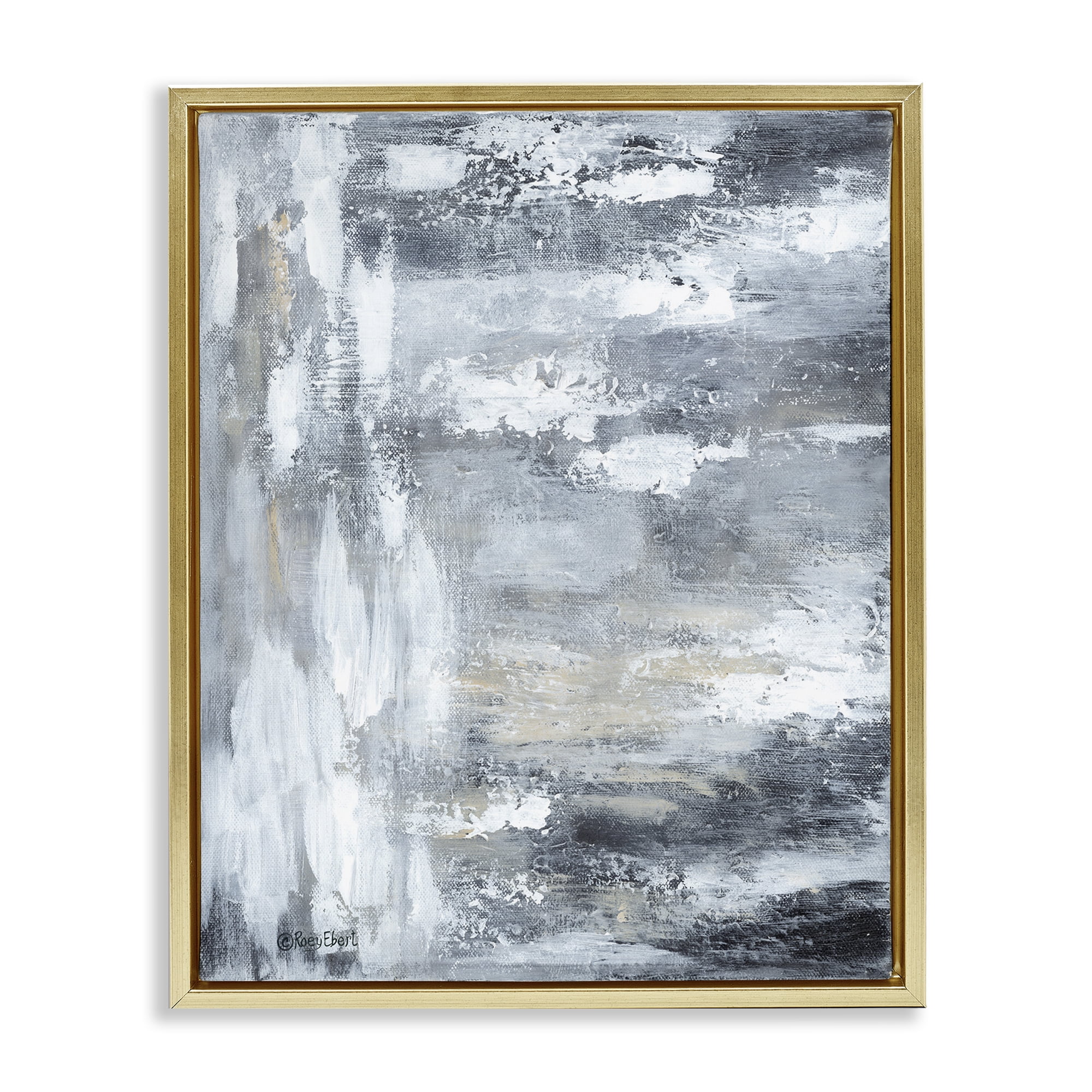 Stupell Industries Grey Brushed Abstraction Abstract Painting Gold Floater Framed Canvas Art Print Wall Art, 17 x 21