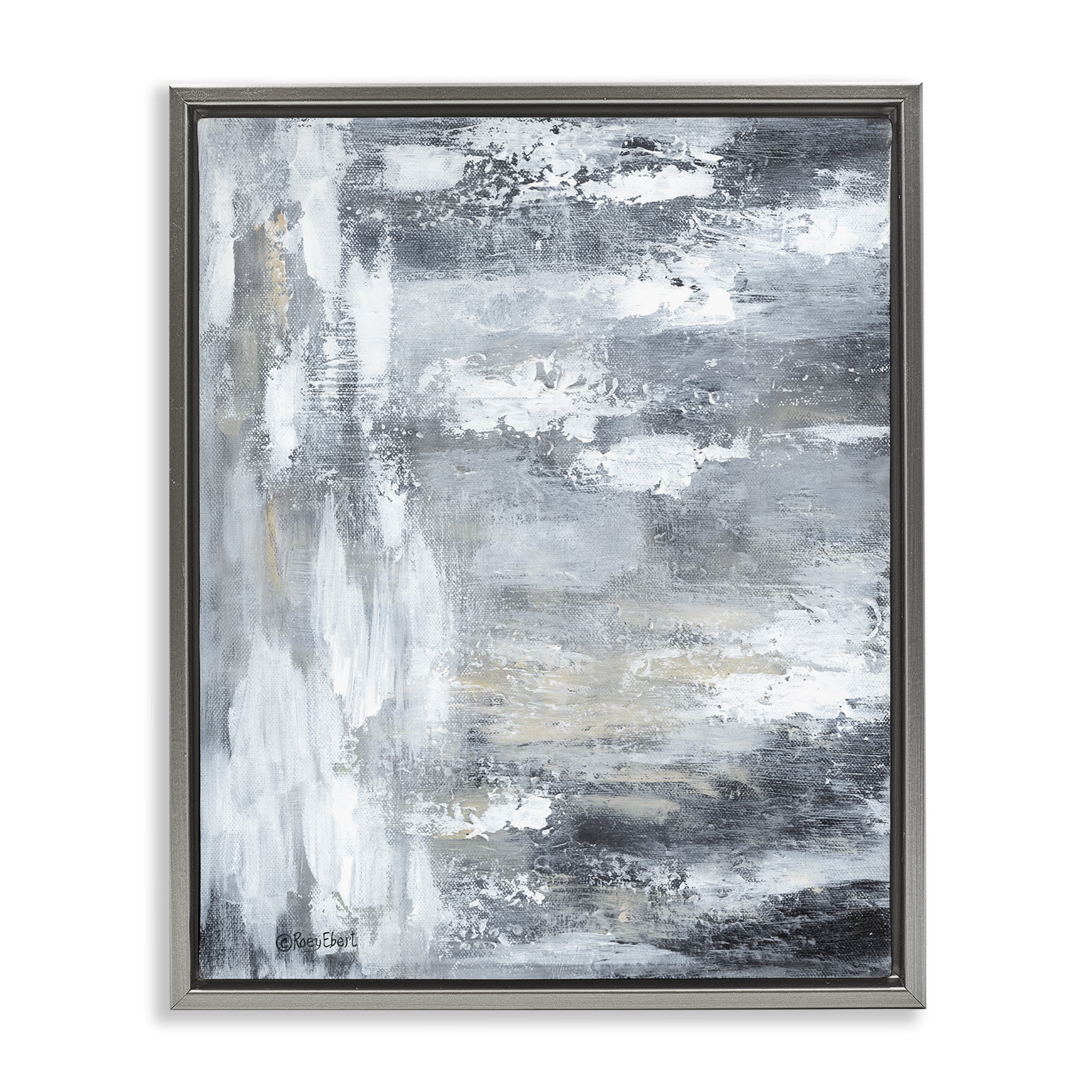 Stupell Industries Grey Brushed Abstraction Abstract Painting Gray Floater Framed Canvas Art Print Wall Art, 25 x 31
