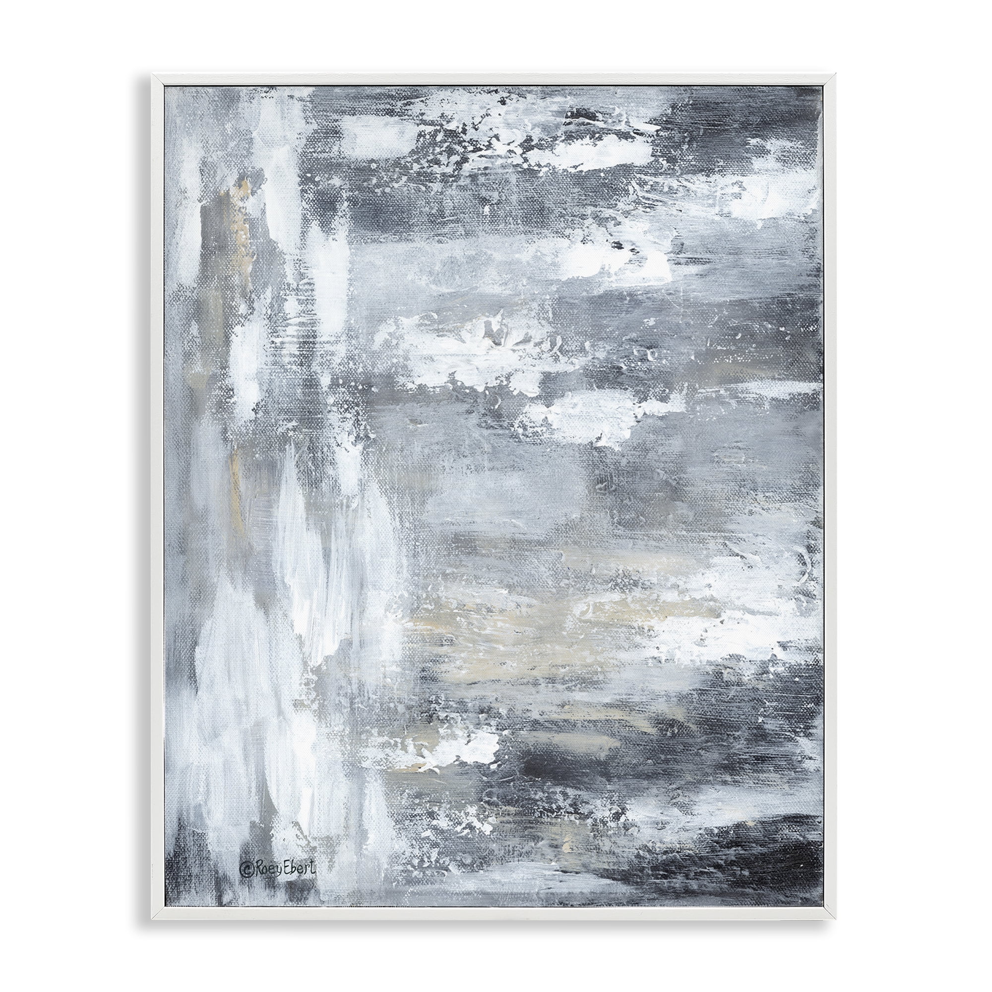 Stupell Industries Grey Brushed Abstraction Abstract Painting White Framed Art Print Wall Art, 16 x 20