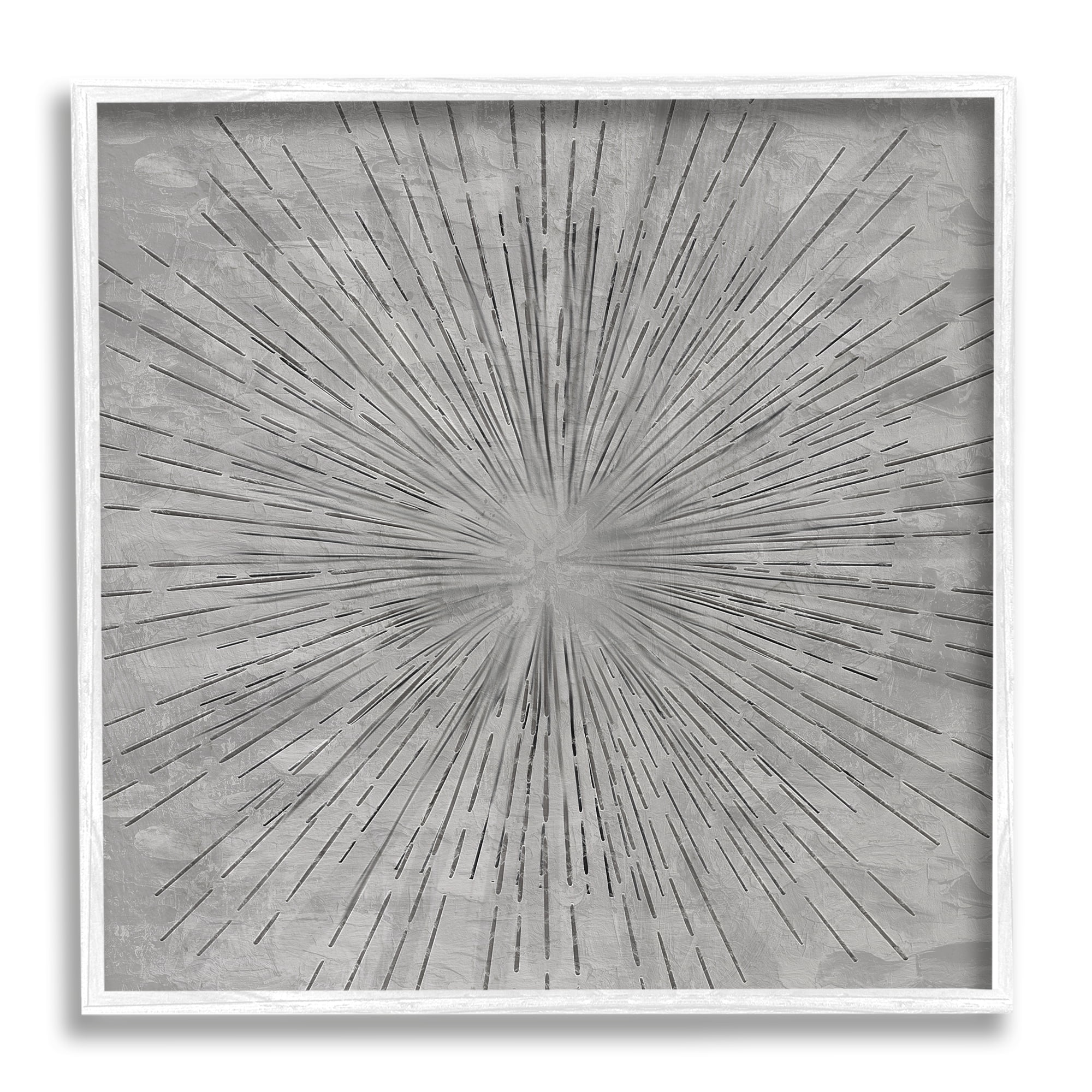 Stupell Industries Grey Burst Pattern Abstract Painting White Framed Art Print Wall Art, 17 x 17