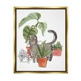 thumbnail image 1 of Stupell Industries Grey Cat Pet Terracotta House Plants Tropical Monstera Metallic Gold Framed Floating Canvas Wall Art, 16x20, by June Erica Vess, 1 of 5