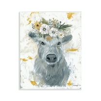 Stupell Industries Grey Cattle with Flowers Animals & Insects Painting Unframed Art Print Wall Art, 11 x 14
