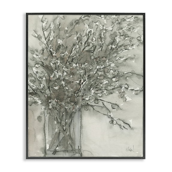 Stupell Industries Grey Charcoal Bouquet Plants & Flowers Painting Black Framed Art Print Wall Art, 16 x 20