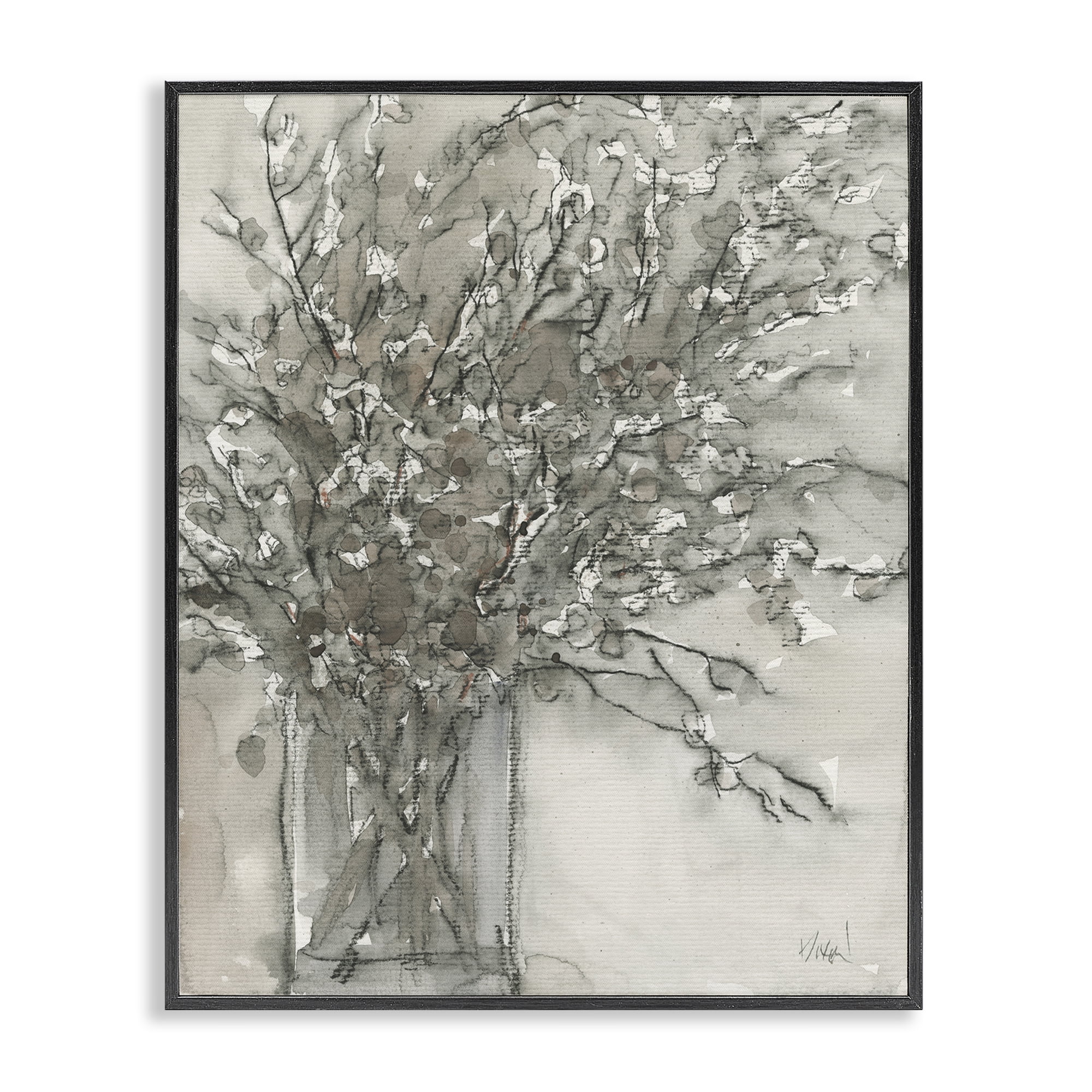 Stupell Industries Grey Charcoal Bouquet Plants & Flowers Painting Black Framed Art Print Wall Art, 24 x 30