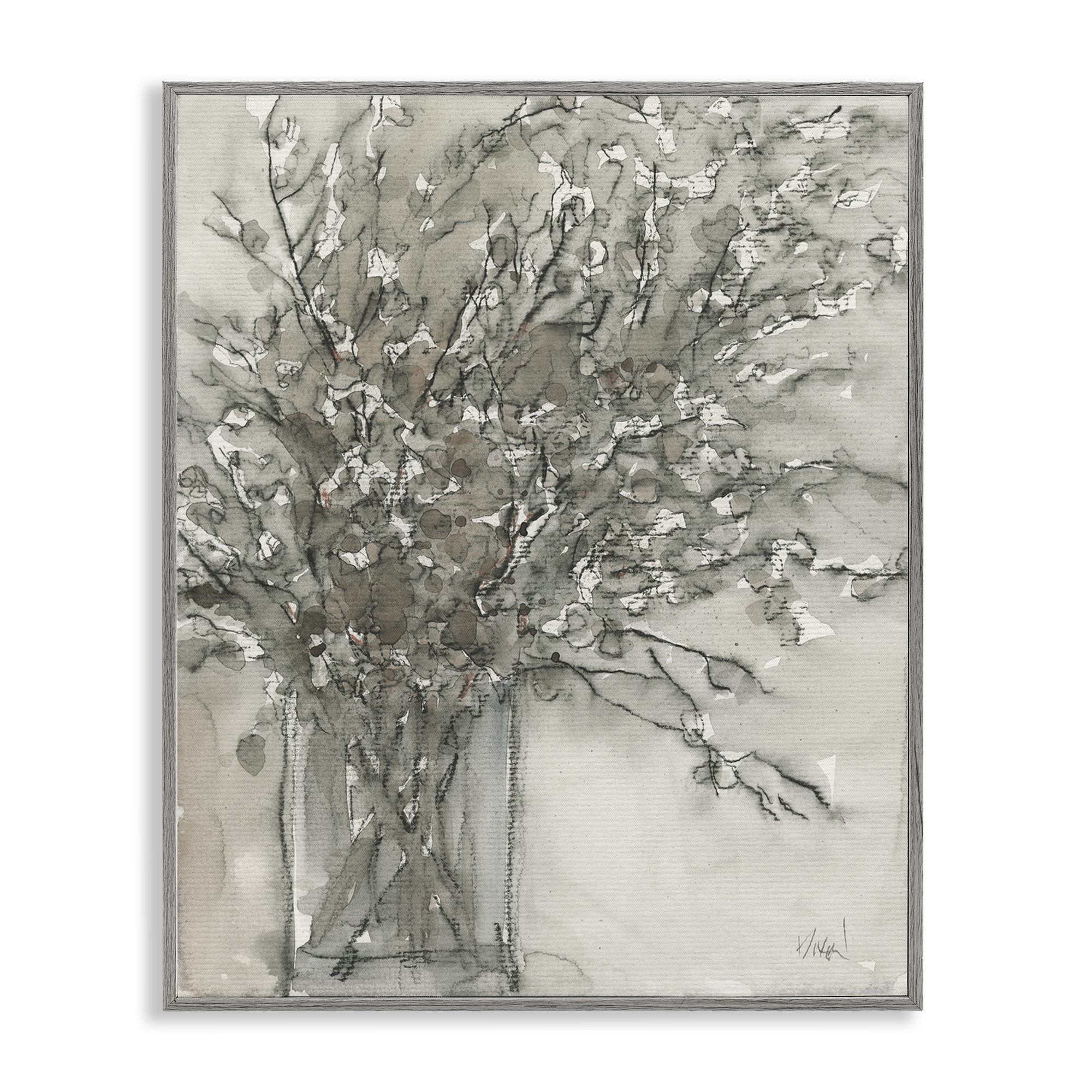 Stupell Industries Grey Charcoal Bouquet Plants & Flowers Painting Gray Framed Art Print Wall Art, 11 x 14