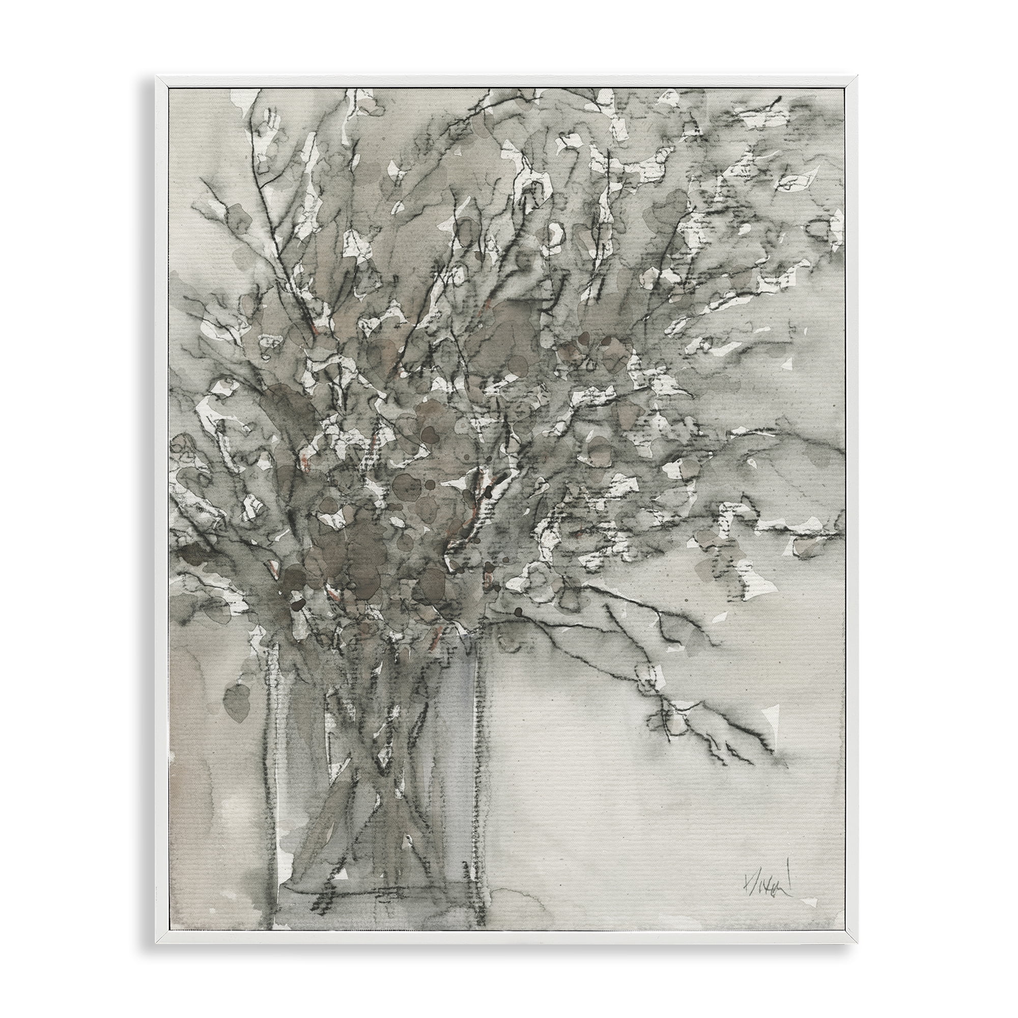 Stupell Industries Grey Charcoal Bouquet Plants & Flowers Painting White Framed Art Print Wall Art, 11 x 14
