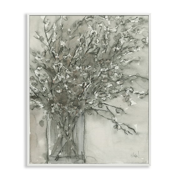 Stupell Industries Grey Charcoal Bouquet Plants & Flowers Painting White Framed Art Print Wall Art, 11 x 14