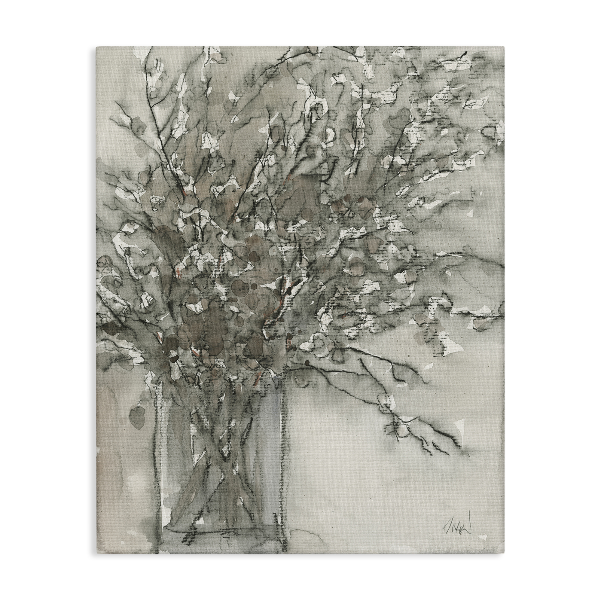 Stupell Industries Grey Charcoal Bouquet Plants & Flowers Painting Wrapped Canvas Art Print Wall Art, 30 x 40
