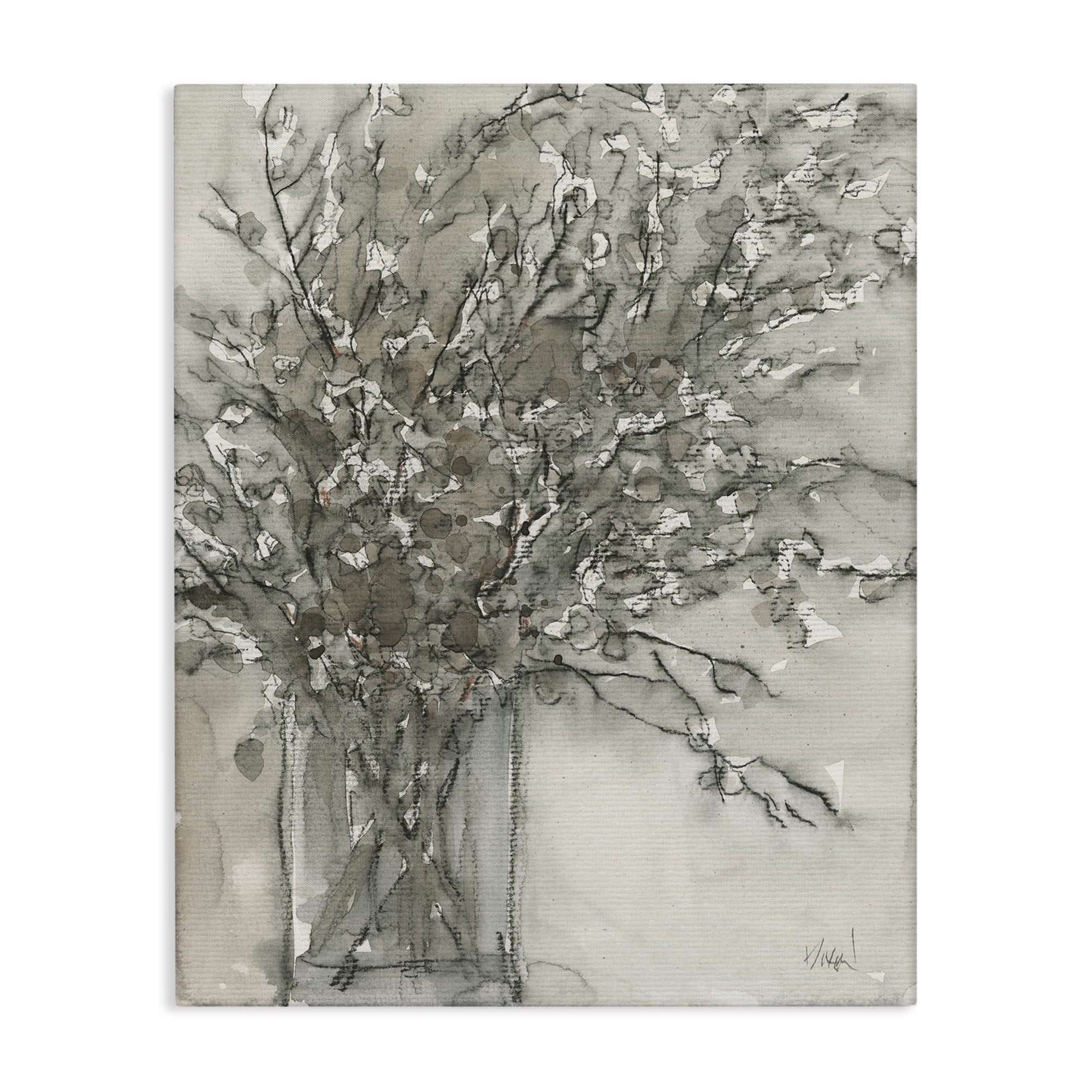 Stupell Industries Grey Charcoal Bouquet Plants & Flowers Painting Wrapped Canvas Art Print Wall Art, 36 x 48