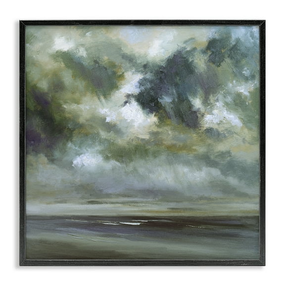 Stupell Industries Grey Clouds over Beach Landscape & Nature Painting Black Framed Art Print Wall Art, 12 x 12