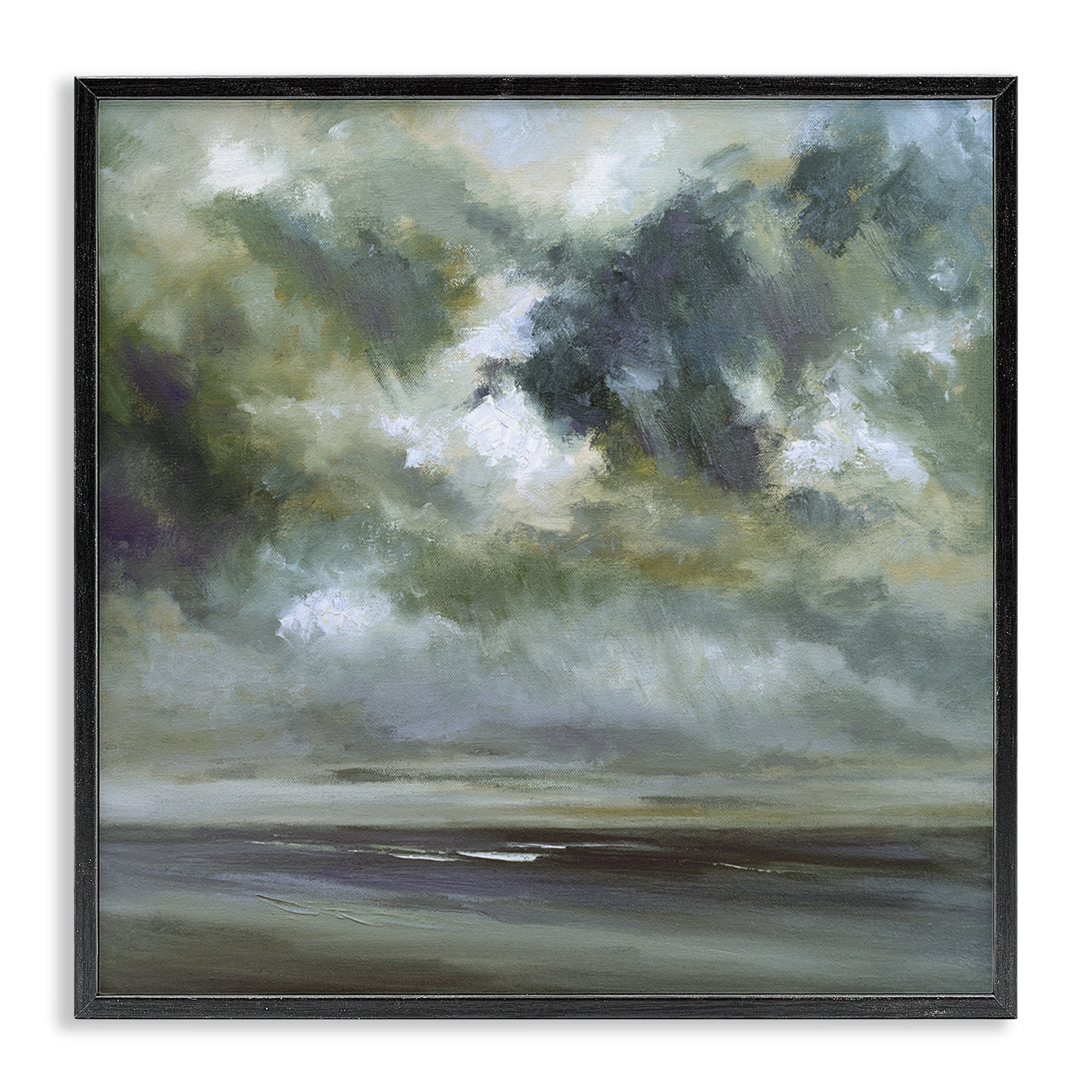 Stupell Industries Grey Clouds over Beach Landscape & Nature Painting Black Framed Art Print Wall Art, 17 x 17