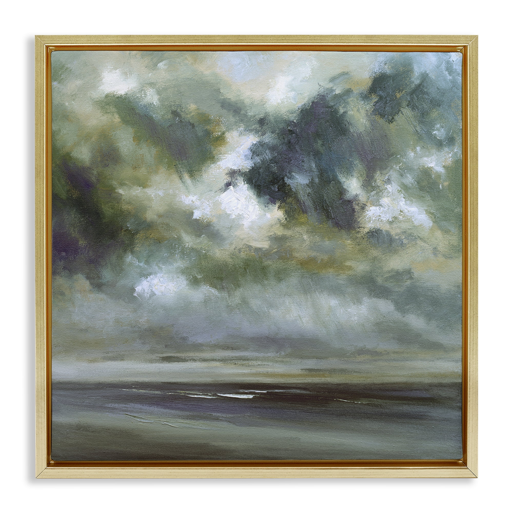 Stupell Industries Grey Clouds over Beach Landscape & Nature Painting Gold Floater Framed Canvas Art Print Wall Art, 18 x 18