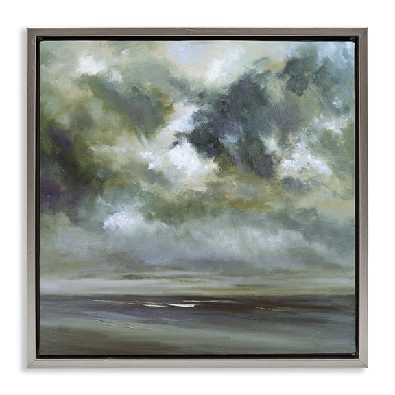 Stupell Industries Grey Clouds over Beach Landscape & Nature Painting Gray Floater Framed Canvas Art Print Wall Art, 25 x 25