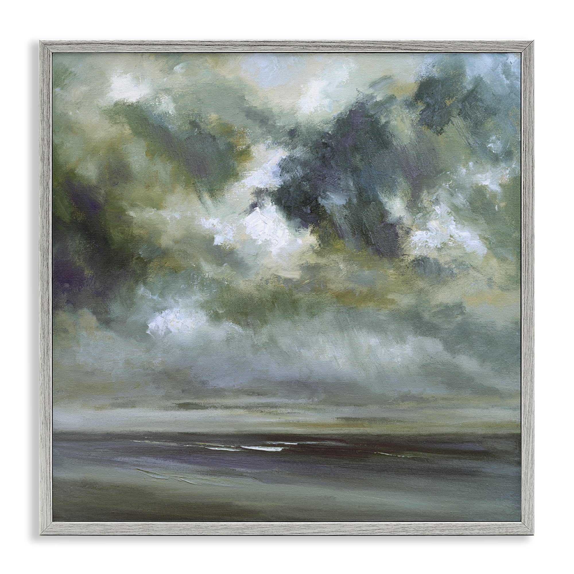 Stupell Industries Grey Clouds over Beach Landscape & Nature Painting Gray Framed Art Print Wall Art, 17 x 17