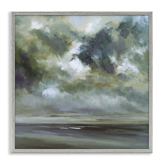 Stupell Industries Grey Clouds over Beach Landscape & Nature Painting Gray Framed Art Print Wall Art, 17 x 17