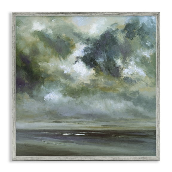 Stupell Industries Grey Clouds over Beach Landscape & Nature Painting Gray Framed Art Print Wall Art, 24 x 24