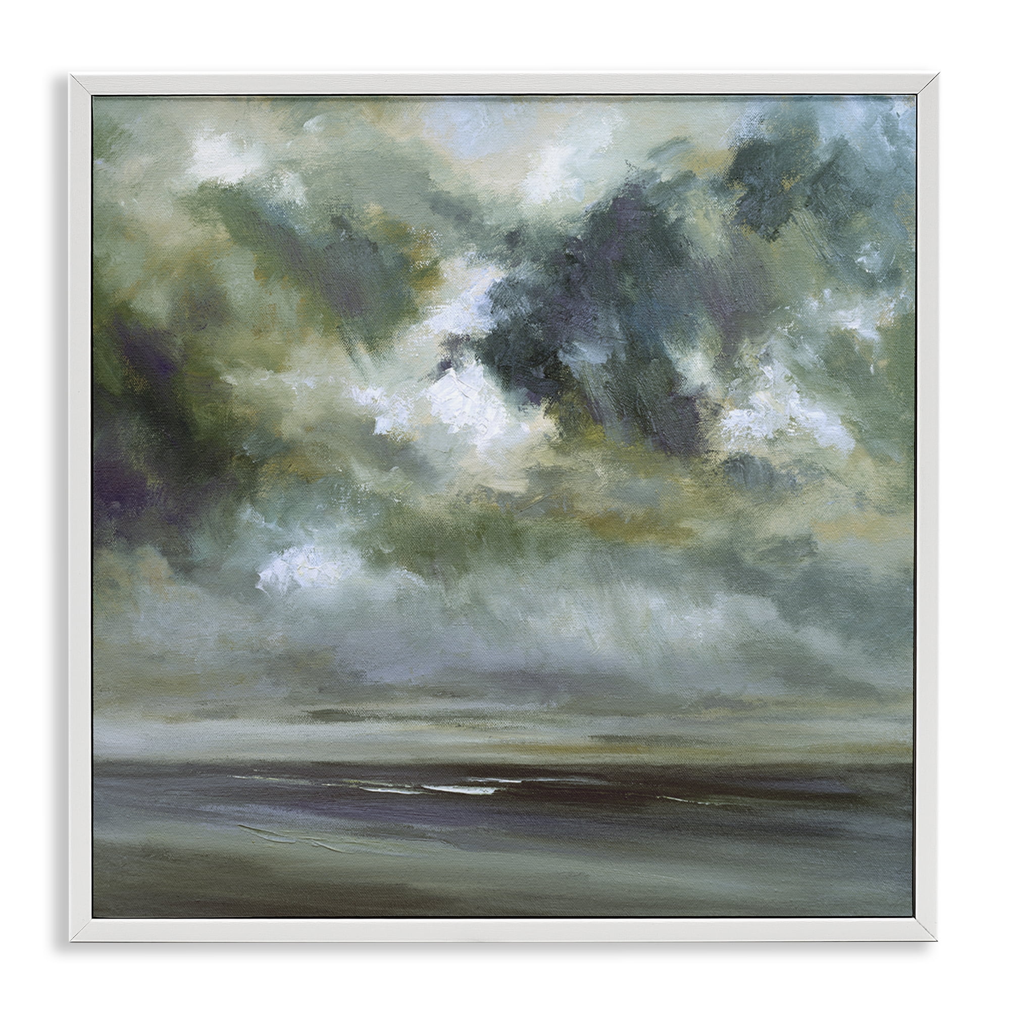 Stupell Industries Grey Clouds over Beach Landscape & Nature Painting White Framed Art Print Wall Art, 17 x 17
