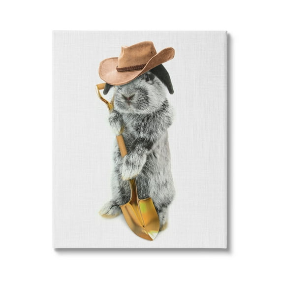 Stupell Industries Grey Country Lop Eared Rabbit Cowboy Hat Shovel Canvas Wall Art, 36 x 48, Design by Tai Prints