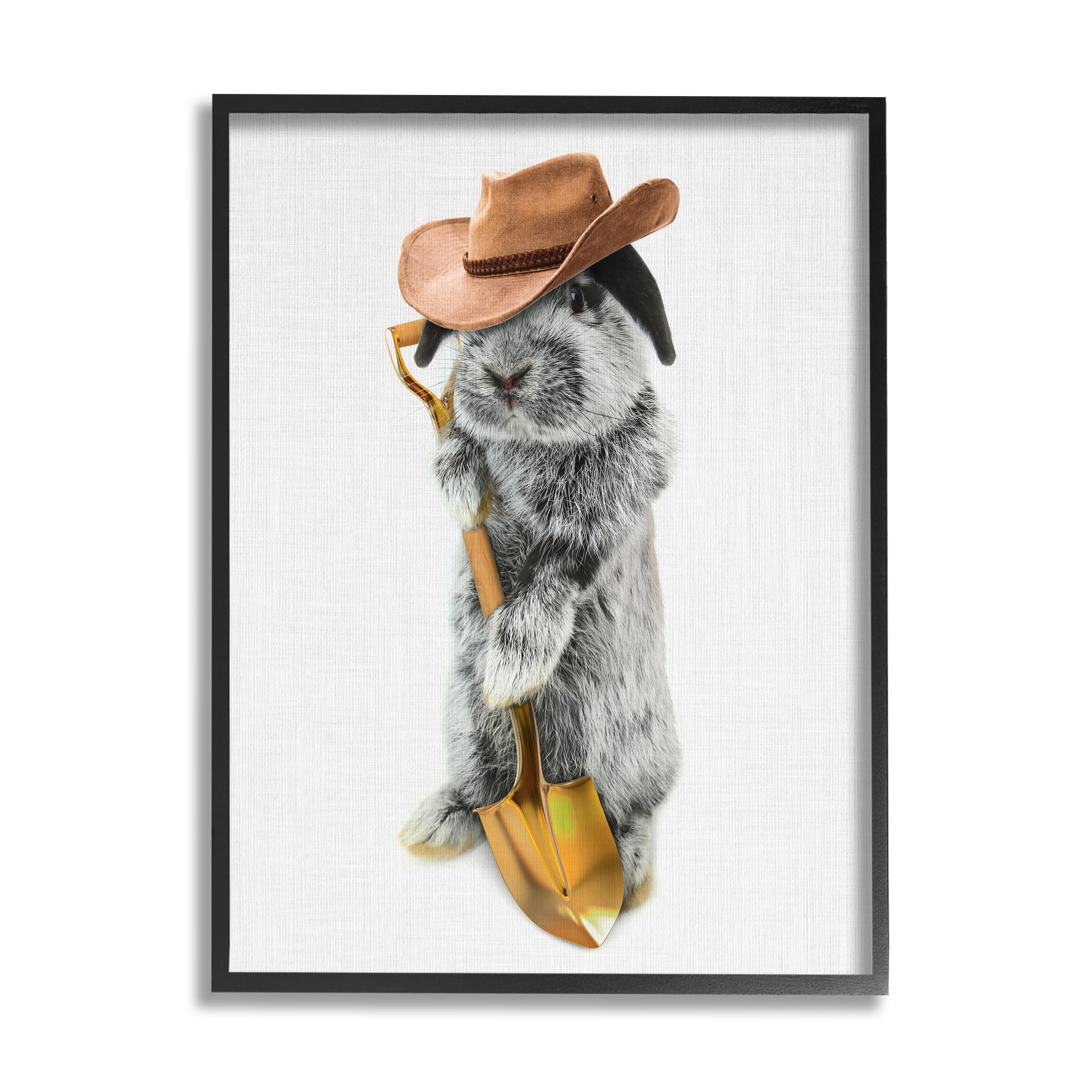 Stupell Industries Grey Country Lop Eared Rabbit Cowboy Hat Shovel Framed Wall Art, 24 x 30, Design by Tai Prints