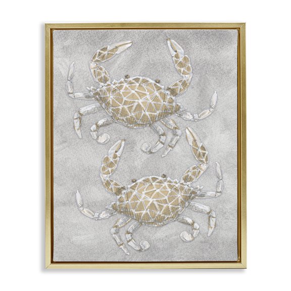 Stupell Industries Grey Crabs Drawing Gold Framed Floater Canvas Wall Art design by Patti Bishop, 21 x 17