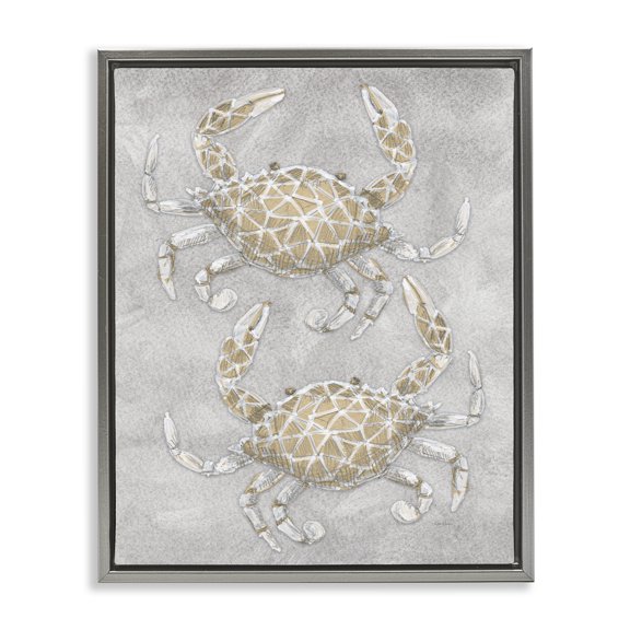 Stupell Industries Grey Crabs Drawing Gray Framed Floater Canvas Wall Art design by Patti Bishop, 31 x 25