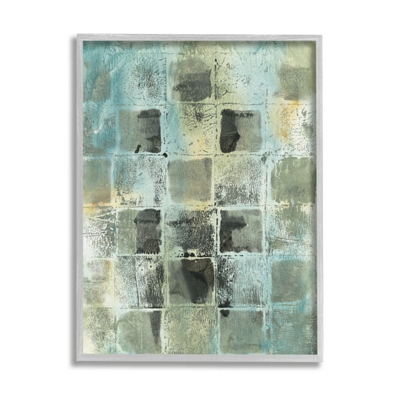 Stupell Industries Grey Distressed Checkerboard Grid Abstract Block Shapes, 24 x 30, Design by Joyce Combs