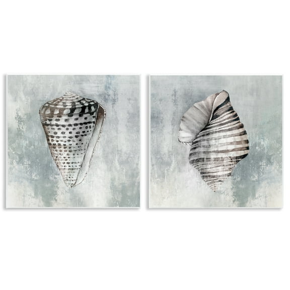 Stupell Industries Grey Distressed Cowrie Shells Nautical & Beach Painting Unframed Art Print Wall Art, 12 x 12, Set of 2