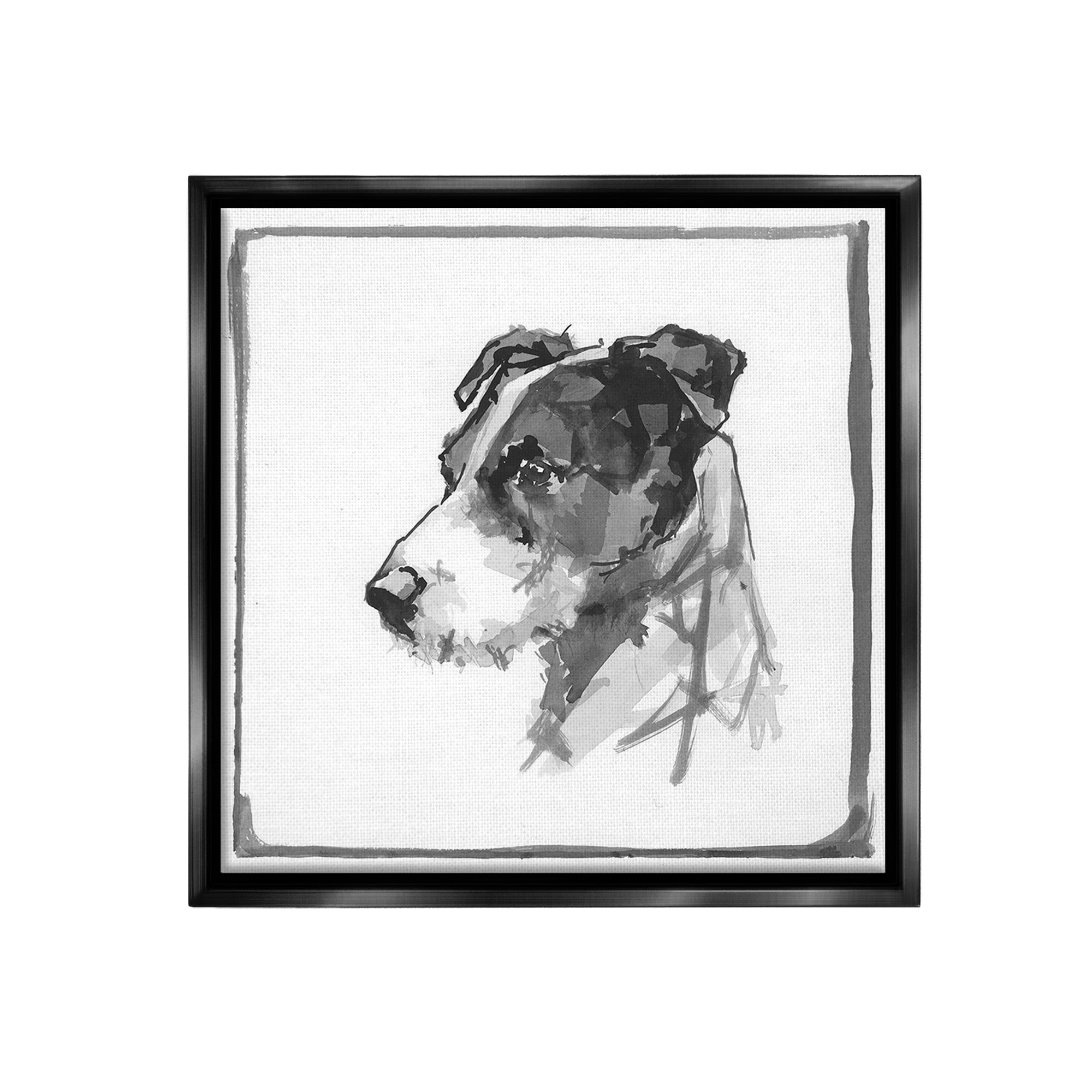 Stupell Industries Grey Dog Portrait Animals & Insects Painting Black Floater Framed Canvas Art Print Wall Art, 25 x 25