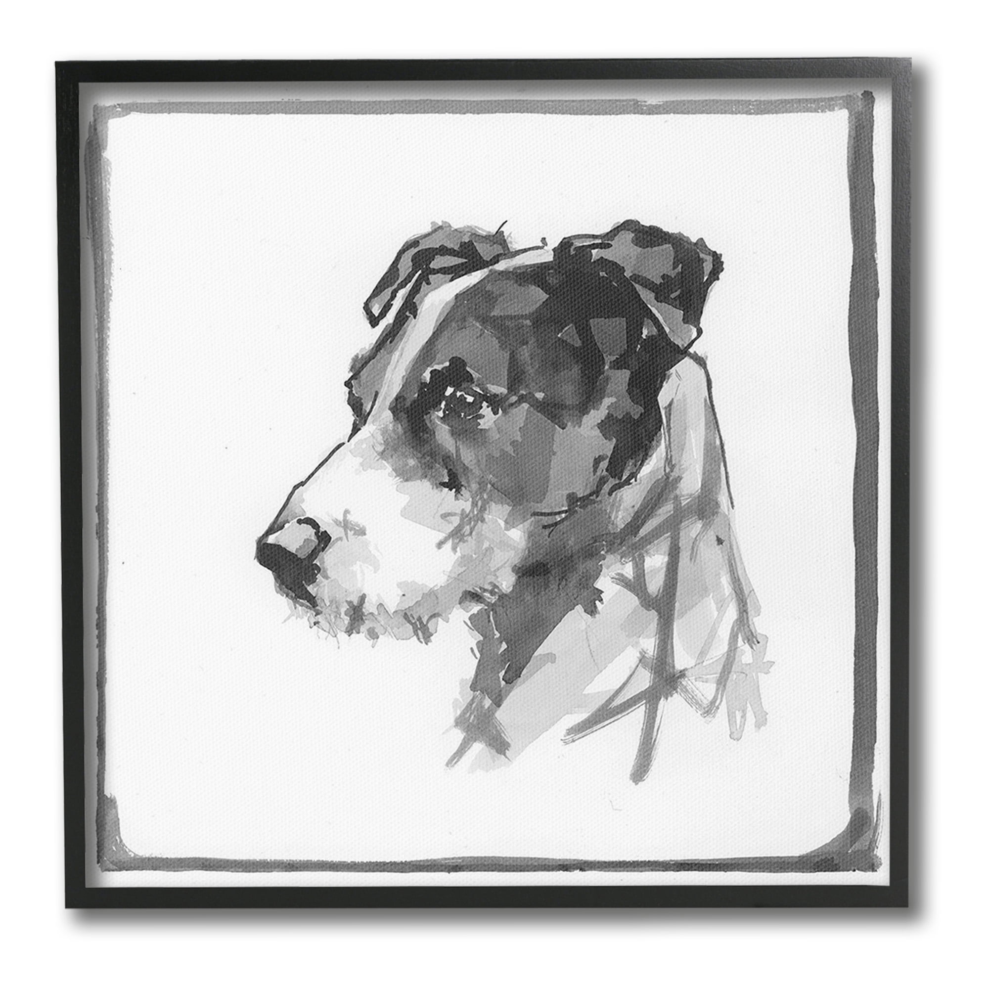 Stupell Industries Grey Dog Portrait Animals & Insects Painting Black Framed Art Print Wall Art, 24 x 24