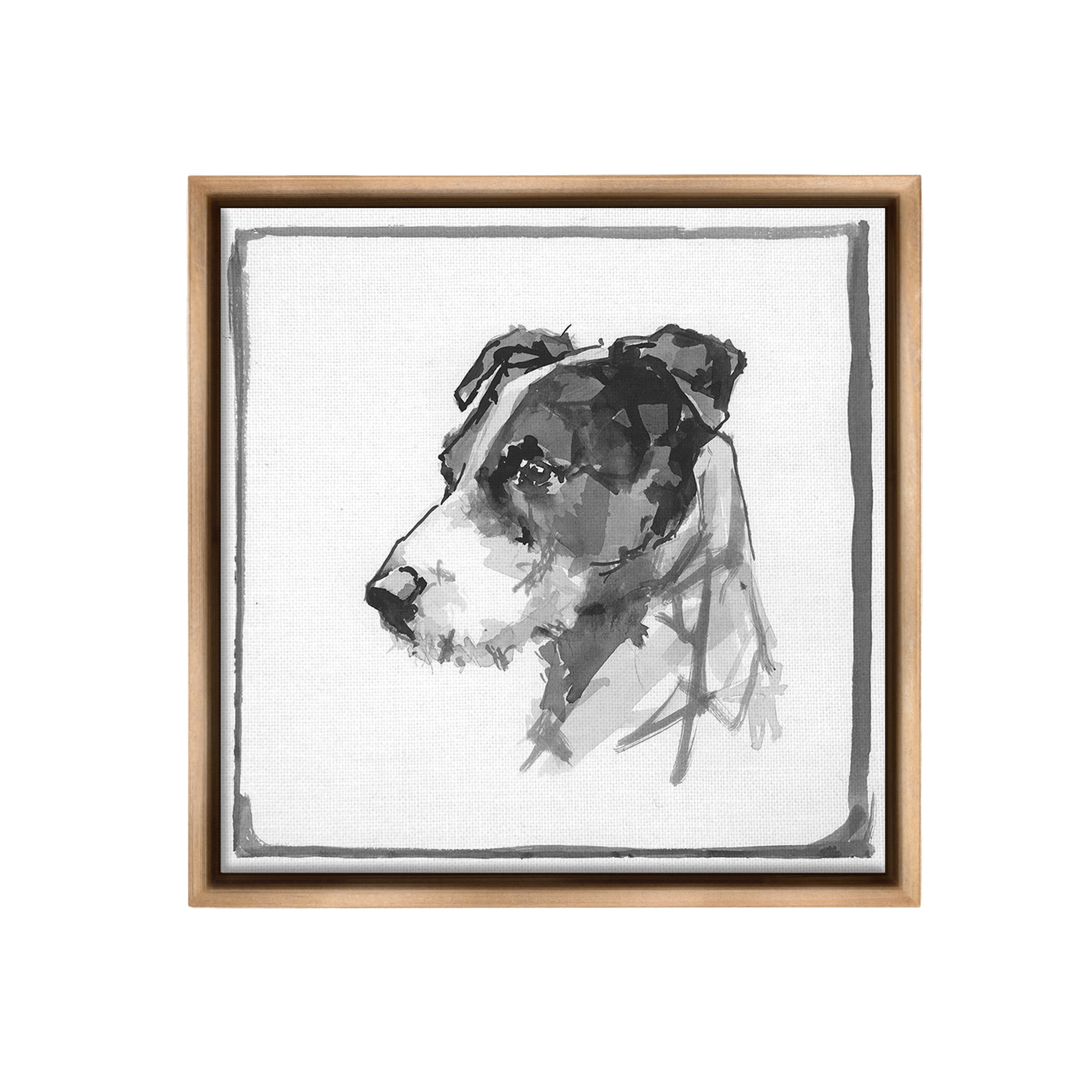 Stupell Industries Grey Dog Portrait Animals & Insects Painting Brown Floater Framed Canvas Art Print Wall Art, 18 x 18