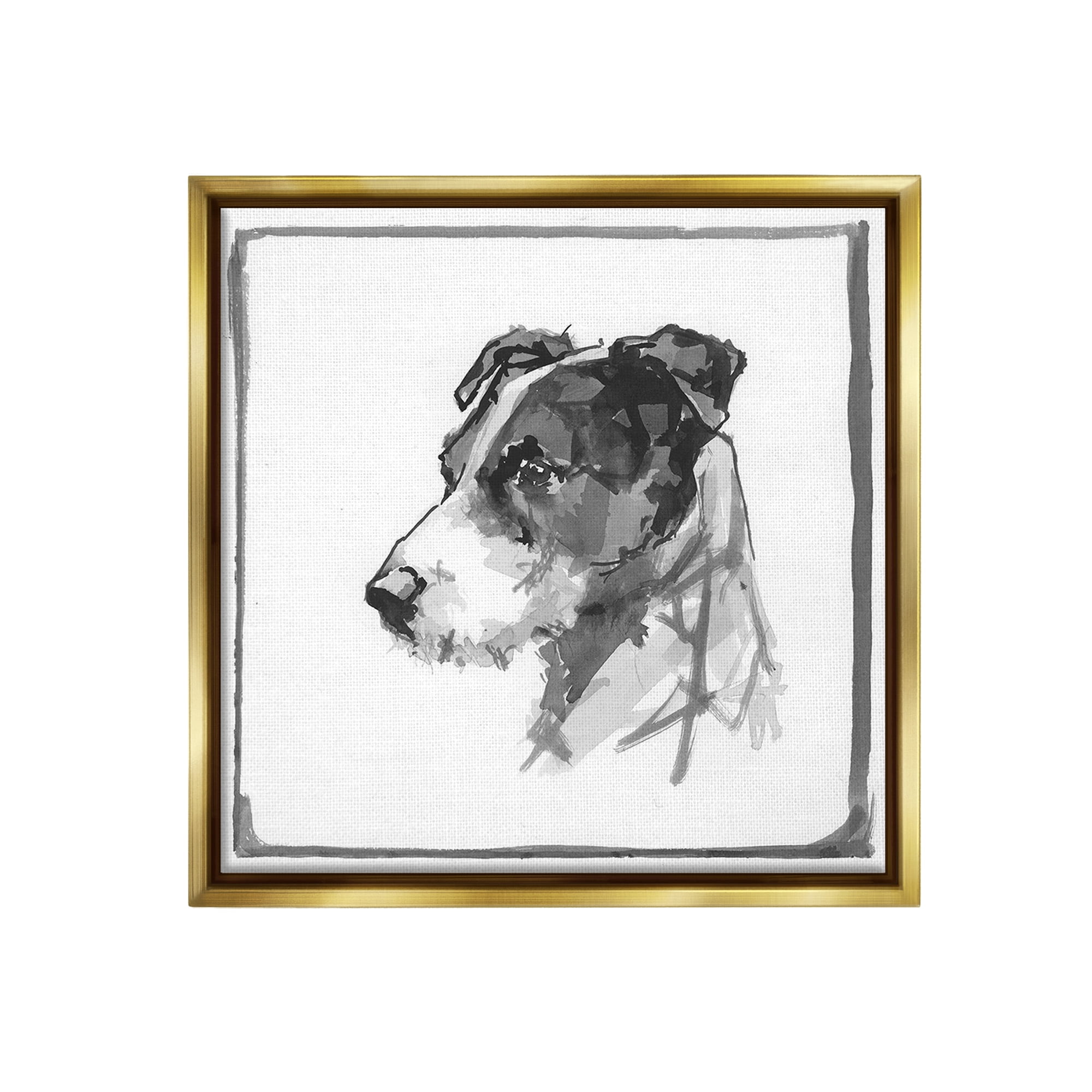 Stupell Industries Grey Dog Portrait Animals & Insects Painting Gold Floater Framed Canvas Art Print Wall Art, 25 x 25