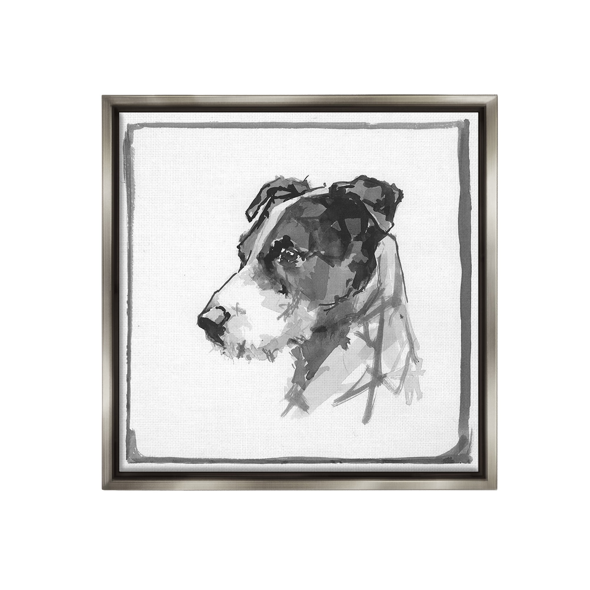 Stupell Industries Grey Dog Portrait Animals & Insects Painting Gray Floater Framed Canvas Art Print Wall Art, 18 x 18