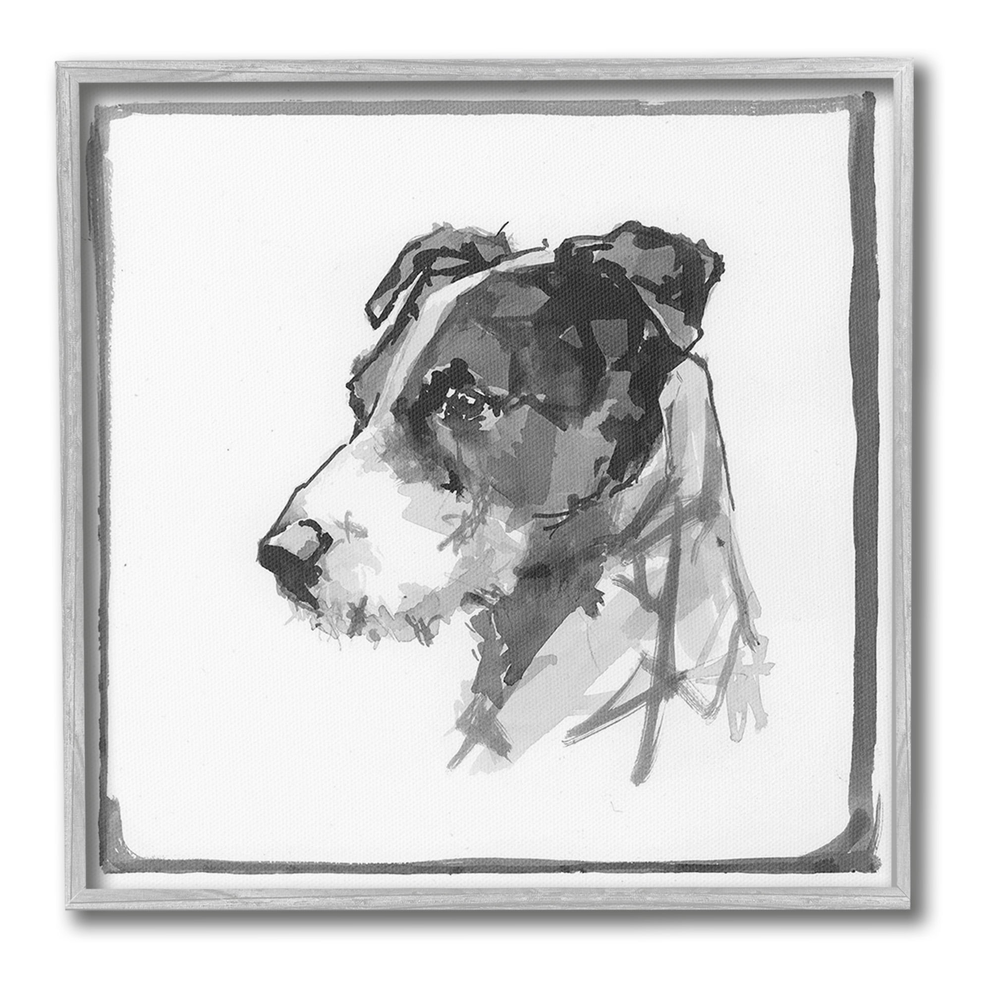 Stupell Industries Grey Dog Portrait Animals & Insects Painting Gray Framed Art Print Wall Art, 12 x 12