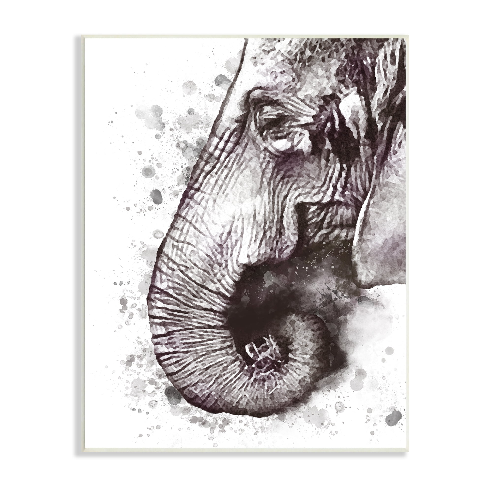 Stupell Industries Grey Elephant Curled Trunk Grey Paint Splatter, 10 x 15, Designed by Ros Ruseva