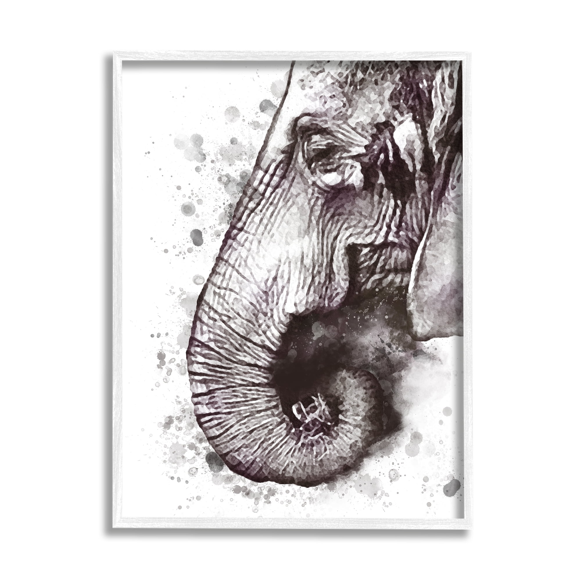Stupell Industries Grey Elephant Curled Trunk Grey Paint Splatter, 11 x 14, Designed by Ros Ruseva