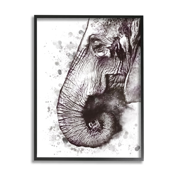 Stupell Industries Grey Elephant Curled Trunk Grey Paint Splatter, 11 x 14, Designed by Ros Ruseva